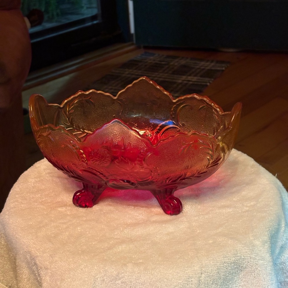 Indiana Glass Red and Gold Art Bowl